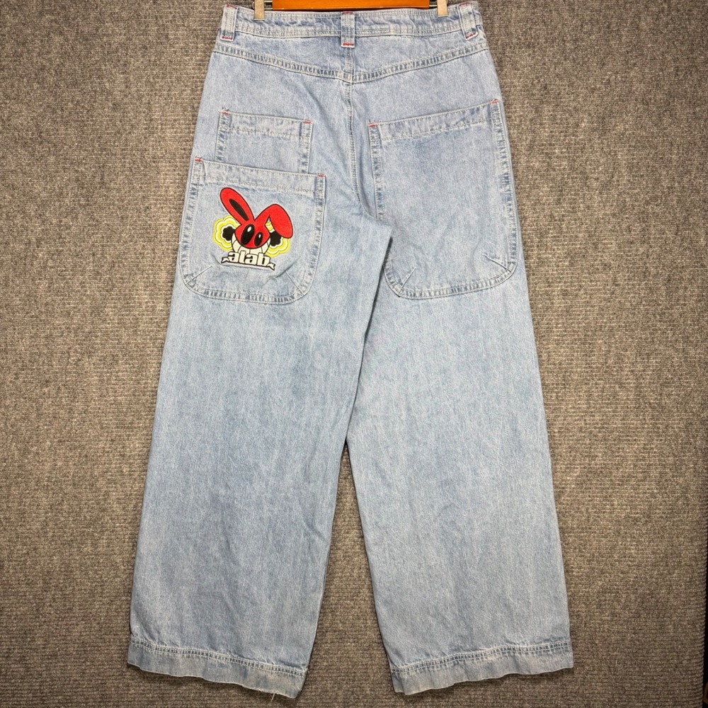Alab Mens Baggy Wide Leg Skate Jeans Light Wash JNCO Style Y2K Size 32